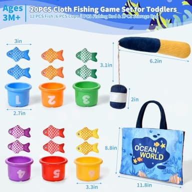 Montessori Toys for 1 Year Old,20PCS Baby's Sensory Toy First Fishing Toy Set for 1-3 Boy Girl Birthday Gift,Educational Learning Toys Stacking Cups Number Counting, Color Sorting for 12-18 Month Baby - Image 3