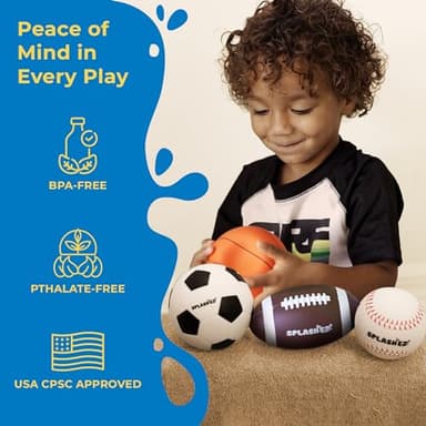 SplashEZ Baby Sports Bath Toys | Mold Free Bath Toys for Kids & Toddlers with No Hole for Water | Balls Set Ideal Size for Little Hands | Safe, Durable for Baby Tub Pool Fun for Boys Girls Ages 0 & Up - Image 5