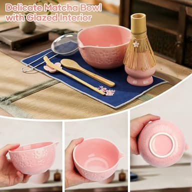 TUFGAM Matcha Whisk Set, Birthday Gifts for Women Mom Her, 8PCs Ceremony Matcha Tea Kit, 18OZ Matcha Bowl with Spout, Whisk, Bamboo Scoop, Sifter, Tea Towel, Ideal Gift for Christmas, Wedding - Image 4