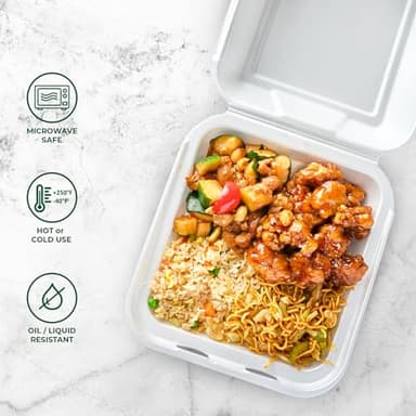 Freshware Clamshell Food Containers with Lids [8x8 100-Pack] Disposable To Go Containers, Biodegradable Sugarcane To Go Boxes - Paper Container - Microwave & Freezer Safe, Stackable - Image 5