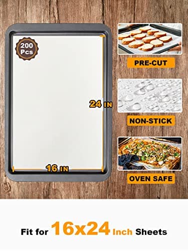 SMARTAKE 200 Pcs Parchment Paper Baking Sheets, 16x24 Inches Non-Stick Precut Baking Parchment, Suitable for Baking Grilling Air Fryer Steaming Bread Cup Cake Cookie and More (White) - Image 3