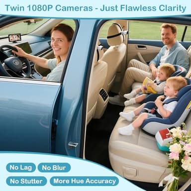 pemacom Baby Car Camera for 2-Kids: 7 Inch IPS Display with Dual Carseat Cameras, Split Screen, Night Vision, HD 1080P - USB Powered Easy Install Rear Facing Backseat Camera for Twins - Image 6