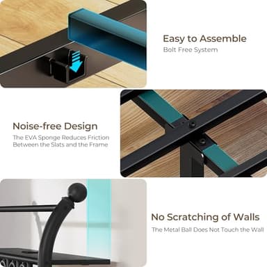 Rolanstar Twin Bed Frame with USB Charging Station, LED Bed Frame with Storage Headboard, Black Metal Platform Bed with Sleigh Headboard and Footboard, No Box Spring Needed, Noise Free - Image 6