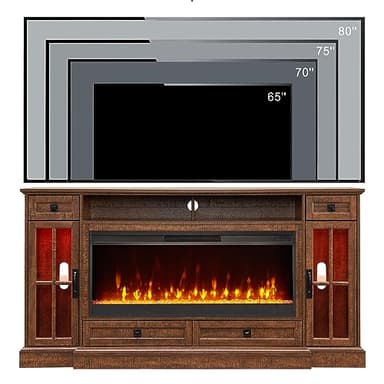 OKD Fireplace TV Stand for 80 Inch TV, Farmhouse Entertainment Center with 42" Fireplace & LED Lights, Modern Media Console Table with Storage Drawers & Cabinets for Living Room, Reclaimed Barnwood - Image 6