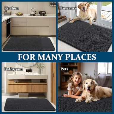 OLANLY Dog Door Mat for Muddy Paws 70x24, Absorbs Moisture and Dirt, Absorbent Non-Slip Washable Doormat, Quick Dry Chenille Mud Mat for Dogs, Entry Indoor Entryway Carpet for Inside Floor, Dark Grey - Image 8