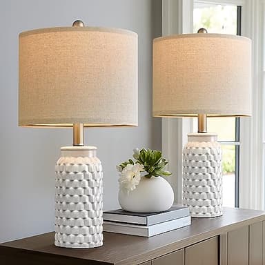 USumkky 20.5" White Modern Ceramic Bedside Lamp Set of 2 for Bedroom Decor Farmhouse Table Lamp for Living Room Office Dorm - Image 5