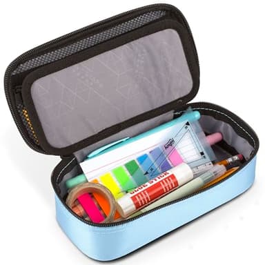 Five Star Pencil Pouch, Pen Case, High-Capacity Zipper Pouch, Storage Organizer for School Supplies Earbuds Chargers Cables Makeup, Blue/Denim (500212F-ECM) - Image 5