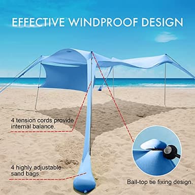 Beach Canopy Tent Shade with Sidewalls 10x10FT, 6.6FT Tall, UPF50+ Sun Shelter, Windproof & Water Resistant, Includes Guylines Sand Shovel Stability Poles, Easy Up for Beach Outdoor Camping Backyard - Image 3