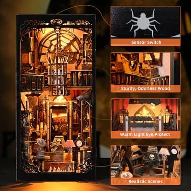 ETKVR Book Nook Kit, Book Nook Kits for Adults DIY Booknook Model Build, DIY 3D Wooden Puzzle Bookend Booknook Bookshelf Insert Miniature Dollhouse Kit for Home Decoration - Image 4