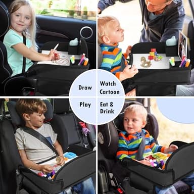 Kids Travel Tray for Toddler Car Seat, Lap Tray for Girl Activities with Dry Erase Board & Cooler Cup Holder, Road Trip Essentials Accessories with No-Drop Large Tablet iPad Holder Stand,2Pc Black - Image 7