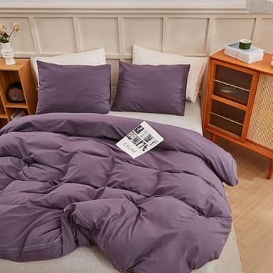 ECOCOTT Lilac Purple Duvet Cover King Size, 100% Washed Cotton 3 Piece Bedding Set 1 Duvet Cover with Zipper and 2 Pillowcases, Ultra Soft and Easy Care Breathable Duvet Cover Set ((Lilac Purple,King) - Image 7