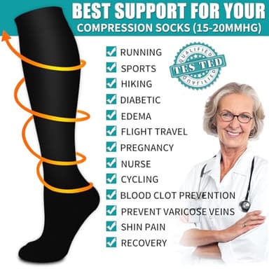 BLUEENJOY Copper Compression Socks for Women & Men (6 pairs) - Best Support for Nurses, Running, Hiking, Recovery - Image 5