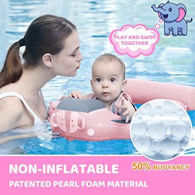 Mambobaby Baby Swim Float with Canopy & Tail Infant Pool Float Non-Inflatable Toddler Swim Float with Skin-Friendly Material for 3-24 Months Baby Boys Grils Elephant Pink - Image 2
