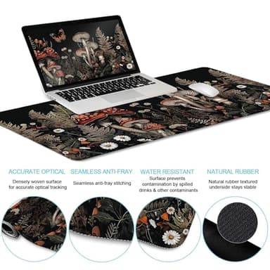 LIMKRIAN Mushroom Mouse Pad Set Large Desk Matt for Desktop, Ergonomic Mouse Pad with Wrist Rest, Gaming Mouse Pad Wrist Support Keyboard Mat Cup Coaster Set Office Desk Decor Accessories - Image 3