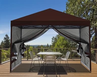 MASTERCANOPY Pop-Up Quick Outdoor Canopy with Netting Screen Walls (10x10, Coffee) - Image 1