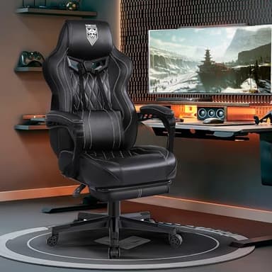 Vonesse Gaming Chair for Adults Gaming Chairs with Footrest Reclining Computer Gaming Chair for Heavy People Ergonomic Gamer Chair Big and Tall (Black) - Image 2