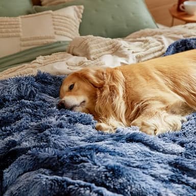 Bedsure Waterproof Dog Blankets for Large Dogs - Calming Cat Blanket for Bed Couch Protector Washable, Long Faux Fur Pet Throw Blanket for Puppy, Reversible Furniture Protection, 60"x80", Tie-dye Navy - Image 2