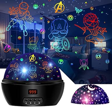 MOKOQI Kid Light Projector Superhero Toys for Boys 5-7 Avengers Night Light Projector with Timer for Kids Room, 360 Degree Rotation Toddler Nightlights with Spiderman Figurine Star Lamps - Image 1