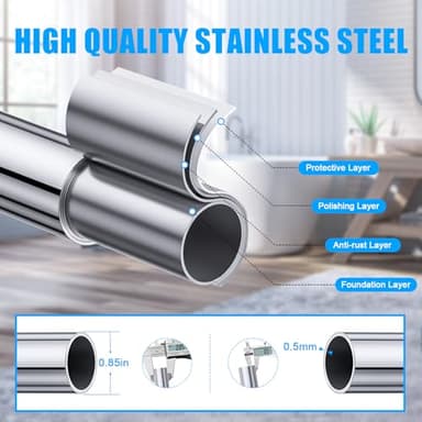 TEECK Shower Curtain Rod, 32-80 inch Adjustable Spring Tension Curtain Rod, Never Rust Anti-Slip Shower Curtain Rod for Bathroom, No Drilling, Never Collapse, Easy to Use, Silver - Image 4