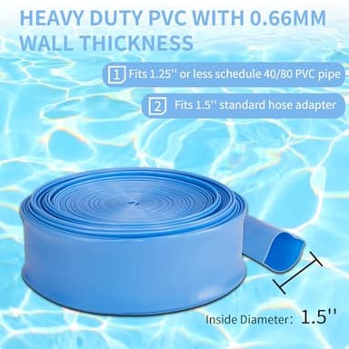 Outvita 1-1/2" x 50' Discharge Hose, PVC Lay Flat Hose, Heavy Duty Backwash Drain Hose with Clamps, Weather-proof & Burst-proof, Ideal for Swimming Pool & Water Transfer, Blue - Image 4