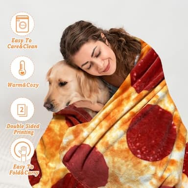 Bcareself Pizzas Blanket Adult Kdis Size 71 inches 2.0 Double Sided Funny Realistic Food Personalized Throw Blanket Novelty Gift for Everyone Soft Pepperoni Pizzas Blanket Soft Flannel - Image 2