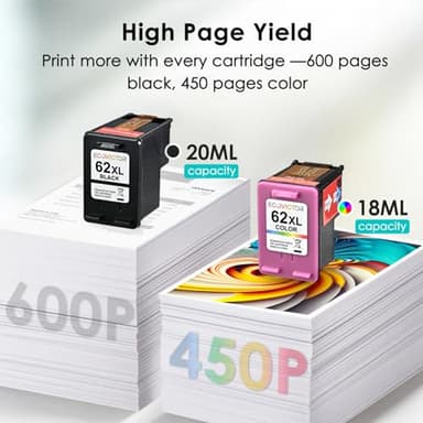 Eco Victor 62XL Ink Cartridges Black and Color Remanufactured Replacement for HP Ink 62 HP62XL Combo Pack Compatible Envy 5540 5640 5660 5665 7640 7645 OfficeJet 5740 5741 8040 200 250 Mobile Printer - Image 3