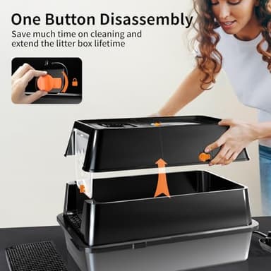 Eosarcu Stainless Steel Cat Litter Box with Lid, 180° Flip-Top XL Extra Large Enclosed Litter Box, Covered Metal High Sided Litter Pan with Steps & Scoop, Easy Cleaning, Odor Control,Non-Sticky-Black - Image 7