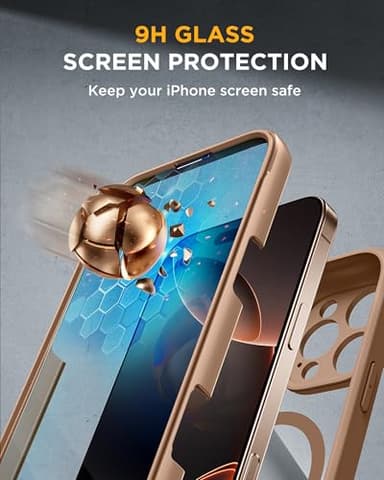 Miracase Magnetic for iPhone 16 Pro Case Full-Body Phone with Built-in Glass Screen Protector, [Compatible with MagSafe] Military Drop Proof 16 Pro Cover Bumper 6.3 inch, Gold Brown - Image 3