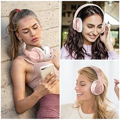Glynzak Wireless Bluetooth Headphones Over Ear 65H Playtime HiFi Stereo Headset with Microphone and 6EQ Modes Foldable Bluetooth V5.3 Headphones for Travel Smartphone Computer Laptop Rose Gold - Image 7
