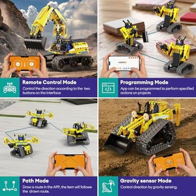 LECPOP 5 in 1 Building Toys STEM Robotics Kit, 430 PCS Blocks RC Robot Erector Sets, APP & Remote Control Excavator Science Kits for Kids Age 6 7 8 9 10 11 12-14, DIY Educational Gift for Boys & Girls - Image 3