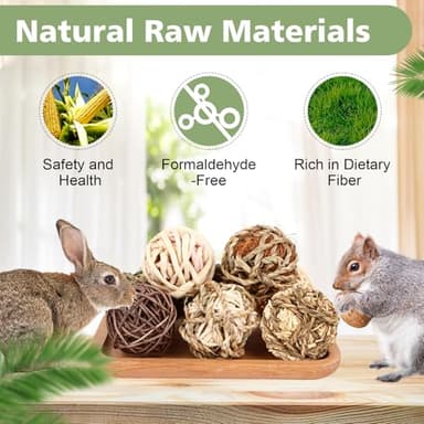 VESPRO Bunny Chew Grass Balls, (8 Pcs) Rolling Chew Toys for Small Animals, Natural Chew Grass Toys and Bunny Treats for Rabbits, Guinea Pigs, Chinchillas, Hamsters, Mice Teeth Grinding - Image 5