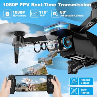 Drone with 1080P Camera - Foldable Remote Control Quadcopter with Voice Gesture Control, 3D Flip, One Key Start, Emergency Stop, 2 Batteries, Easier to use, Toy for Kids Adult Beginners - Image 2