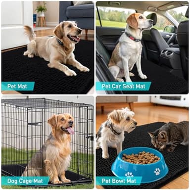OLANLY Dog Door Mat for Muddy Paws 47x24, Absorbs Moisture and Dirt, Absorbent Non-Slip Washable Doormat, Quick Dry Chenille Mud Mat for Dogs, Entry Indoor Entryway Carpet for Inside Floor, Black - Image 7