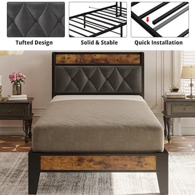 ANCTOR Twin Bed Frames, Storage Headboard with Outlets, Easy to Install, Sturdy and Stable, No Noise, No Box Springs Needed - Perfect for a Good Night's Sleep - Image 5