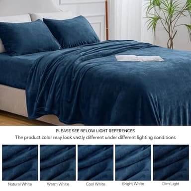 BEDELITE Flannel Sheets King Size Navy - Super Soft Fleece Sheets Set Fluffy Extra Plush, 4 Piece(Include Fitted Sheet, Flat Sheet, 2 Pillowcases) - Image 6