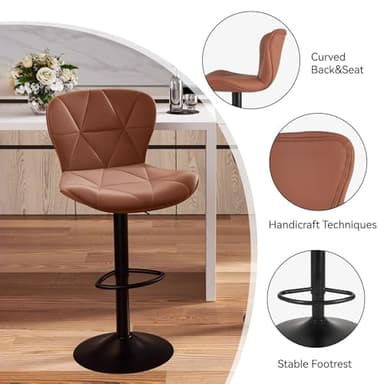 Nalupatio Modern Bar Stools Set of 2, Faux Leather Upholstered Swivel Bar Stools, Adjustable Counter Height Bar Chairs with Back for Kitchen Island, Rust - Image 4