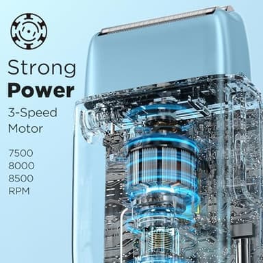 Electric Razor, Electric Shaver for Men, Upgraded Foil Shaver with 3 Speeds, Double Floating Blade IPX7 Waterproof Wet/Dry LED Display USB Type C Rechargeable Blue - Image 4