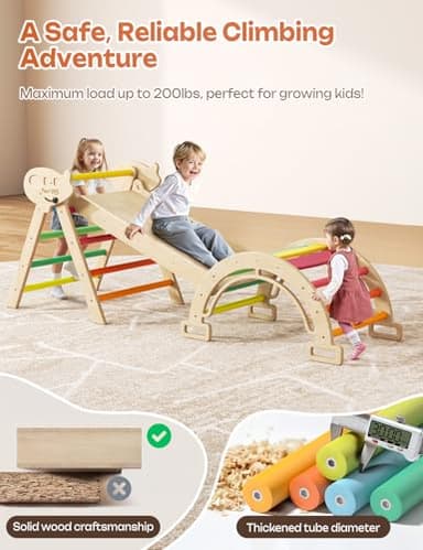 Twinkoo 7 in 1 Pikler Triangle Set, Foldable Toddler Baby Climbing Toys, Solid Wooden Montessori Climbing Set, Baby Climber Indoor Playground Jungle Gym for Toddlers Montessori Toys - Image 4
