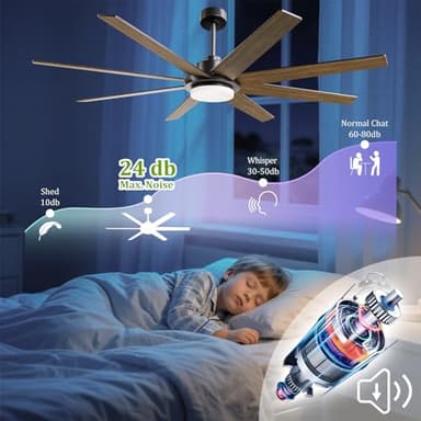 72 Inch Ceiling Fans with Lights and Remote, Outdoor Indoor Black LED Big Ceiling Fan Reversible 24db Quiet DC Motor, 6 Speed 3CCT Dimiable, Modern Ceiling Fans for Patios Living Room Farmhouse Garage - Image 2