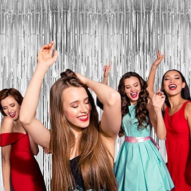 Voircoloria 3 Pack 3.3x8.2 Feet Silver Foil Fringe Backdrop Curtains, Tinsel Streamers Birthday Party Decorations, Fringe Backdrop for 2025 New Years Eve, Graduation, Baby Shower, Gender Reveal - Image 7