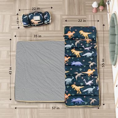 Primlect Thickened Toddler Nap Mat with Removable Pillow and Minky Blanket, Extra Large 55''x35'' Sleeping Bag, Washable, Roll up, Perfect for Daycare, Preschool, Kindergarten, Boys and Girls Dinosaur - Image 2