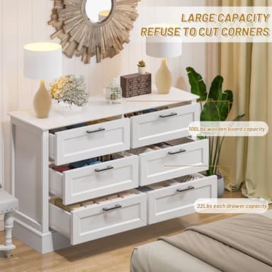 ZLWJGY White Dresser for Bedroom with 6 Drawer, Bedroom Furniture Organizer Storage, Wood Double Dresser & Chest of Drawers, Modern Farmhouse Style, Dressers for Closet, Living Room 30” Tall - Image 3