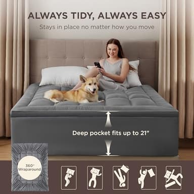 Bedsure Twin Mattress Topper - Pillow Top Mattress Pad Cover with Deep Pocket Fits up to 21 Inches, Plush Soft Bed Topper for Back Pain Relief, Overfilled with Down Alternative Filling, Grey - Image 6