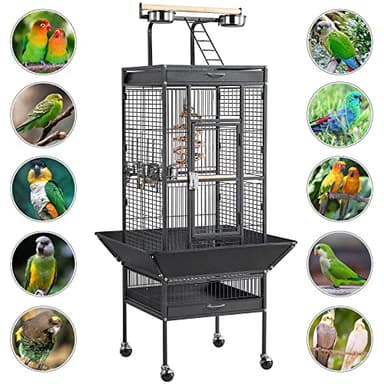 Yaheetech 61-inch Playtop Wrought Iron Large Parrot Bird Cages with Rolling Stand for Cockatiels Amazon Parrot Quaker Conure Parakeet Lovebird Finch Canary Small Medium Parrot Cage Birdcage, Black - Image 8