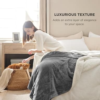 Bedsure GentleSoft Sherpa Fleece Blankets Queen Size for Bed - Thick and Warm, Soft Fuzzy Plush Queen Blanket for Winter, Grey, 90x90 Inches - Image 3