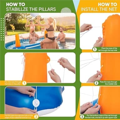 KIDDITOY 118" Pool Volleyball Set – Inflatable Volleyball Court with 2 Weight Bags, Upgraded PVC Ball & Pump – Fun Pool Games for Adults & Family | Summer Party Gift - Image 4