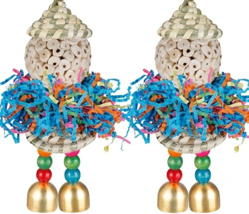 Conure Toys,2PCS Bird Toy Parrot Foraging Shredder Hanging Toys Sola Balls with Bell for Small Parrots Parakeets Cockatiel Conures Love Birds Budgie Cage Toy - Image 1