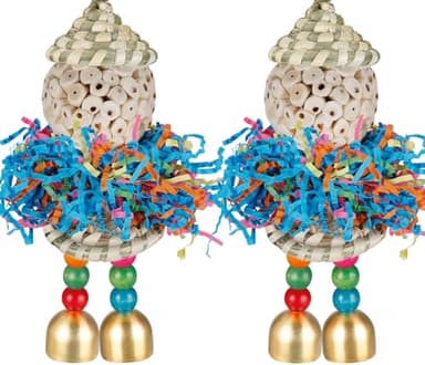 Conure Toys,2PCS Bird Toy Parrot Foraging Shredder Hanging Toys Sola Balls with Bell for Small Parrots Parakeets Cockatiel Conures Love Birds Budgie Cage Toy - Image 1