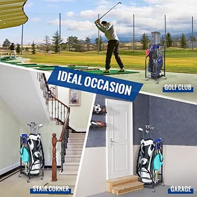 Mythinglogic Golf Bag Storage Organizer Rack-Golf Clubs Organization for Garage, Golf Bag Stand with Movable Hanging Hooks, Golf Equipment and Accessories Storage Racks for Garage,Shed,Basement - Image 4