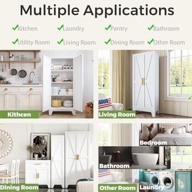 COFaR White Farmhouse Storage Kitchen Pantry Cabinet with 2 Barn Door, 3 Adjustable Shelves and Legs, for Cupboard/Dining Room/Bathroom/Living Room/Office/Laundry Room (White, 61" Farmhouse) - Image 6